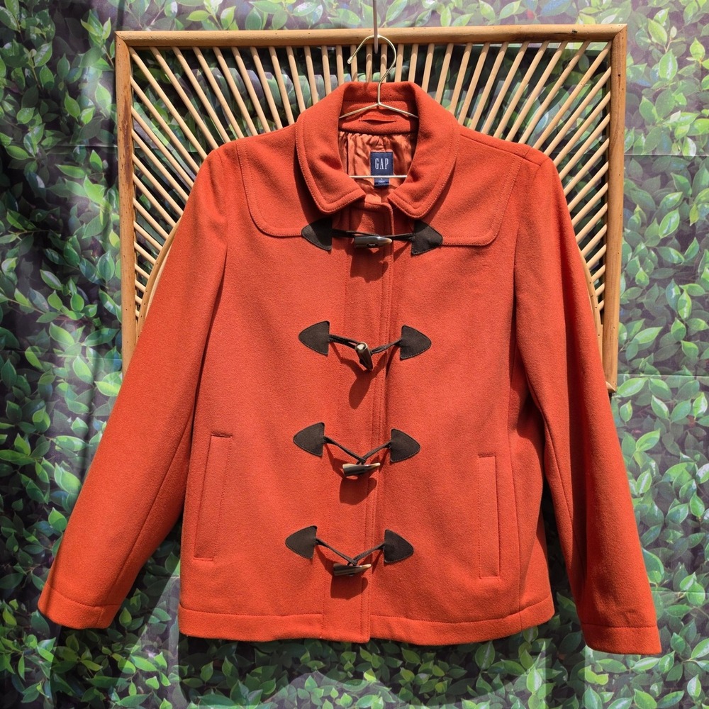Gap Womens Burnt Orange Wool Blend Toggle Duffle Coat Jacket Large RN54023
